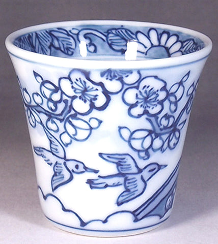 Fujii Kinsai Arita Japan - Kosometsuke Flower & Birds Sake Cup (Guinomi) - Free shipping