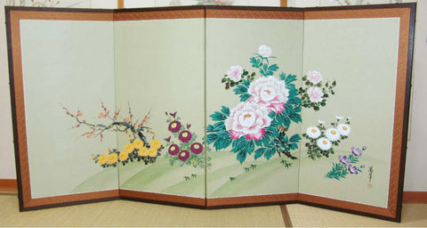Japanese Traditional Hand Paint Byobu (Silk Folding Screen) - T 21 - Free Shipping