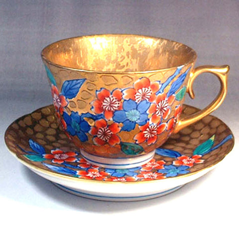 Fujii Kinsai Arita Japan - Somenishiki Golden Sakura Cup & Saucer #3 - Free Shipping