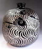 Fujii Kinsai Arita Japan - Tenmokuyu Platinum Ryusui Monyou Carp vase 22.00 cm - Free Shipping