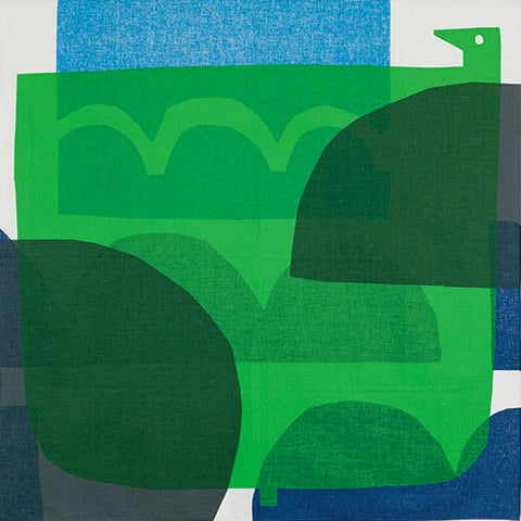 Suzuki Masaru - (Double Face) ダブルフェイス  WATER BIRD  green navy - Furoshiki   100 x 100 cm