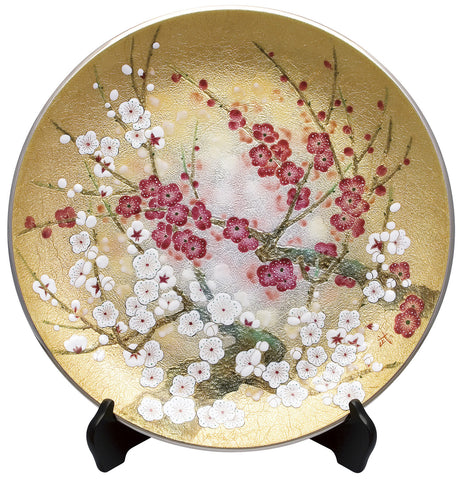 Saikosha - #007- 03 Red & White Plum (Cloisonné ware ornamental plate) 40.00 cm - Free Shipping