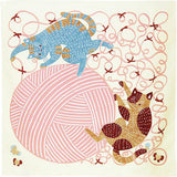 Kata Kata - Water repellent finish - Neko to Keito (Cat) Yellow アクアドロップ ネコと毛糸 イエロー (撥水加工)　- Furoshiki   70 x 70 cm