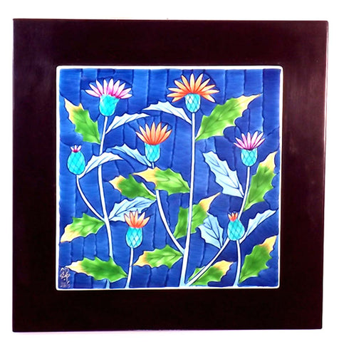 Fujii Kinsai Arita Japan - Somenishiki Azami ceramic plate picture #2 in wood frame - Free Shipping