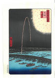 Utagawa Hiroshige - No.098 Fireworks by Ryōgoku Bridge    Unsodo edition - One hundred Famous View of Edo Free shipping