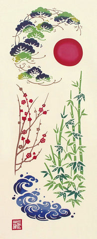 Kenema  - Engi Sho Chiku Bai (Pine, Bamboo, Plum)  (The dyed Tenugui)