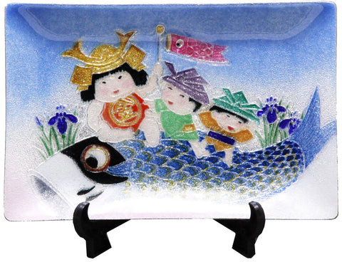 Saikosha - #008-21  Carp with children (Cloisonné ware ornamental plate) - Free Shipping