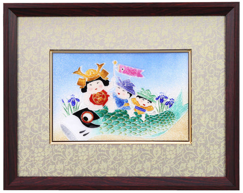 Saikosha - #008-16  Carp with children (Framed Cloisonné ware) - Free Shipping