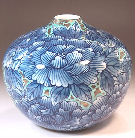 Fujii Kinsai Arita Japan - Somenishiki Platinum Peony Vase 14.50 cm - Free Shipping
