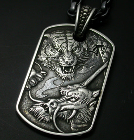 Saito - Rise Dragon-L & Tiger Silver 950 Pendant Top