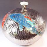 Fujii Kinsai Arita Japan - Somenishiki Platinum Ryusui Monyou & Carp Vase 26.00 cm - Free Shipping