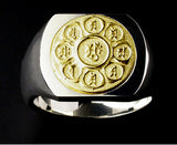 Saito - Mandala on Lotus flower 18Kt Gold emblem Seal Stand Silver Ring