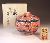 Fujii Kinsai Arita Japan - Somenishiki  Kinsai Full of Sakura and Multi stored building Vase 14.50 cm - Free Shipping