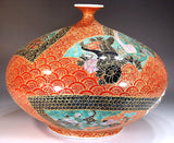Fujii Kinsai Arita Japan - Somenishiki  Kinsai Seigaiha Oogiwari Flower & Bird vase 25.20 cm - Free Shipping