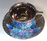 Fujii Kinsai Arita Japan - Somenishiki Platinum Hydrangea Cup & Saucer - Free Shipping