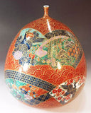 Fujii Kinsai Arita Japan - Somenishiki  Kinsai Seigaiha Oogiwari Flower & Bird vase 37.00 cm - Free Shipping