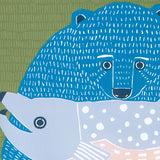Kata Kata - Water repellent finish - Bear and Salmon アクアドロップ くまとさけ グリーン(撥水加工) - Furoshiki   100 x 100 cm