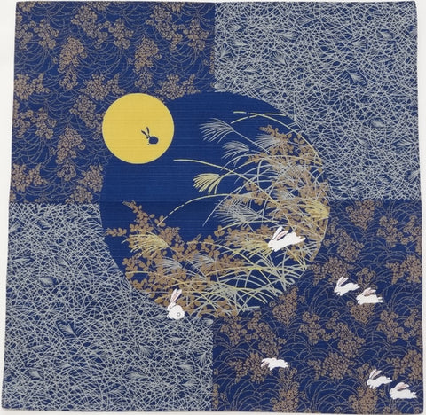 Yu-Soku - Tsukimi Usagi (Viewing the moon Rabbit) (Navy) - Furoshiki 50 x 50 cm