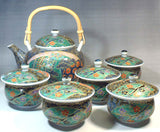 Fujii Kinsai Arita Japan - Somenishiki  Kinsai Matsu,Take, Ume Japanese Teapot & Teacup (Yunomi) 5 Units set - Free Shipping