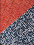 Komon - Double-Sided Dyeing - Kozakura x Asanoha (Blue x Red) 青×赤 50 x 50 cm  - Furoshiki (Japanese Wrapping Cloth)