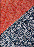 Komon - Double-Sided Dyeing - Kozakura x Asanoha (Blue x Red) 青×赤 50 x 50 cm  - Furoshiki (Japanese Wrapping Cloth)