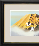 Sankoh Framed Mt. Fuji - G4-BF009L - Ogon Fuji (Golden Mt. Fuji & pair of cranes)