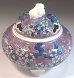 Fujii Kinsai Arita Japan - Somenishiki Kinsai Seigaiha Sakura Incense burner - Free Shipping