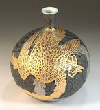 Fujii Kinsai Arita Japan - Tetsuyu Platinum & Gold Phoenix Vase 15.60 cm - Free Shipping