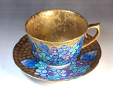 Fujii Kinsai Arita Japan - Somenishiki Golden Hydrangea Cup & Saucer #3 - Free Shipping