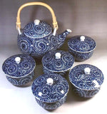 Fujii Kinsai Arita Japan - Sometsuke Tako Karakusa Japanese Teapot & Teacup (Yunomi) 5 Units set - Free Shipping