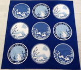 Maruwa - Rabbit picture-painted plate (Navy)　伊万里 綿風呂敷 約100cm 【うさぎ絵皿】　紺　 - Furoshiki (Japanese Wrapping Cloth) 100 x 100 cm