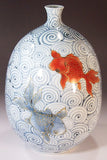 Fujii Kinsai Arita Japan - Somenishiki Kinsai Goldfish Vase 26.60 cm - Free Shipping