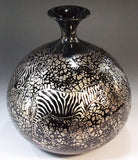 Fujii Kinsai Arita Japan - Tenmokuyu Platinum Zebra vase 25.50 cm - Free Shipping