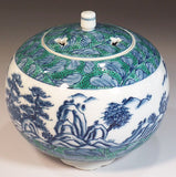 Fujii Kinsai Arita Japan - Somenishiki Karakusa Sansuiga Incense burner 10.70 cm  - Free Shipping