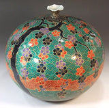 Fujii Kinsai Arita Japan - Somenishiki Kinsai Seigaiha Shidare Ume (Plum) Vase 24.50 cm - Free Shipping