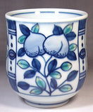 Fujii Kinsai Arita Japan - Somenishiki Peony, peach, chrysanthemum Japanese Tea Cup  (Yunomi) - Free shipping