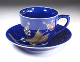 Fujii Kinsai Arita Japan - Ruriyu Kinsai Plum Cup & Saucer- Free shipping