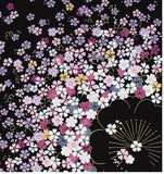 Tango Chirimen Yuzen - Sakura - Black - Furoshiki  68 x 68 cm