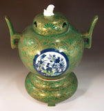 Fujii Kinsai Arita Japan - Somenishiki Kinsai  Karakusa Monyou Keizu Incense burner 32.50 cm - Free Shipping