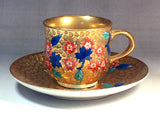 Fujii Kinsai Arita Japan - Somenishiki Golden Sakura Cup & Saucer #1 - Free Shipping