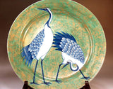 Fujii Kinsai Arita Japan - Somenishiki  Kinsai Couple Crane Ornamental plate 39.50 cm - Free Shipping