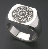 Saito - The Mandala on Lotus flower Crest Emblem (Silver 950) on Seal Stand Silver Ring
