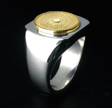 Saito - Heart Sutra 18Kt gold emblem Seal Stand Silver Ring