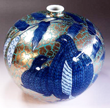 Fujii Kinsai Arita Japan - Somenishiki Platinum Quail Vase 20.40 cm - Free Shipping