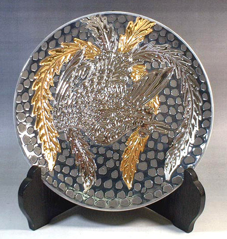 Fujii Kinsai Arita Japan - Tetsuyu Platinum & Gold Phoenix Ornamental plate 19.00 cm  - Free Shipping