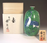Fujii Kinsai Arita Japan - Somenishiki Pair Crane in the snow Vase  22.50 cm - Free Shipping