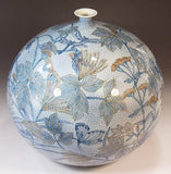 Fujii Kinsai Arita Japan - Somenishiki Kinsai Yurikou Kusabana Monyou Vase 24.00 cm - Free Shipping