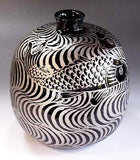 Fujii Kinsai Arita Japan - Tenmokuyu Platinum Ryusui Monyou Carp vase 22.00 cm - Free Shipping