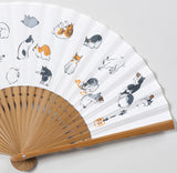Traditional handcrafted Kyoto Sensu - Utagawa Hiroshige - Cats - White