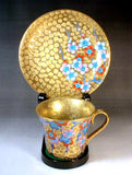 Fujii Kinsai Arita Japan - Somenishiki Golden Plum Cup & Saucer - Free Shipping